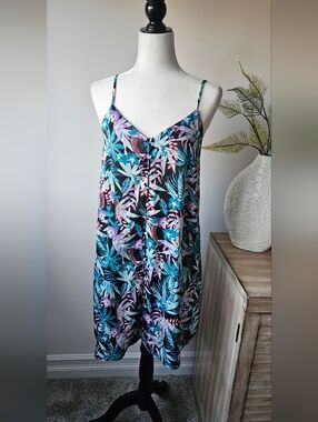 Ripzone Tropical Floral Slip Dress — Teal & Pink